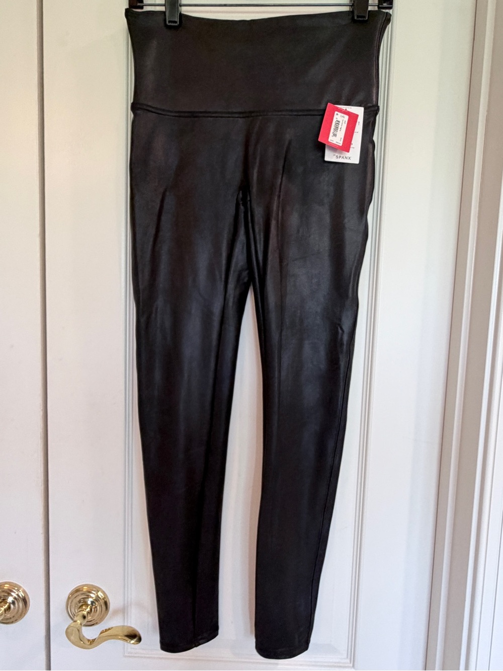NWT SPANX Black Faux Leather Leggings Size Large